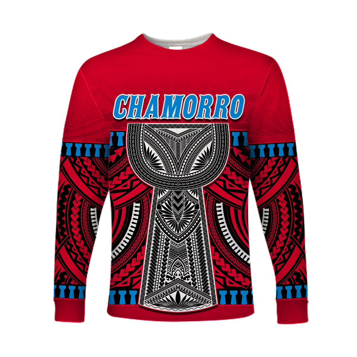 (Custom Personalised) Guam Chamorro Long Sleeve Shirt Latte Stone Red Polynesian Haligi LT13 - Polynesian Pride