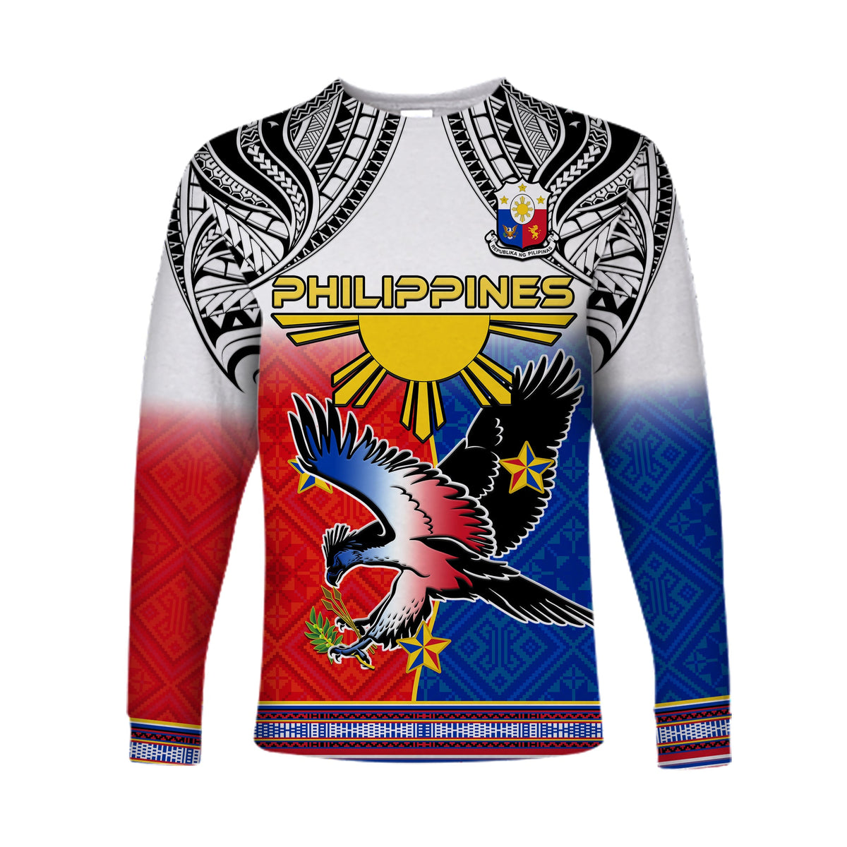 Custom Personalised Philippines Long Sleeve Shirt Polynesian Filipino Pattern With Eagle LT14 - Polynesian Pride