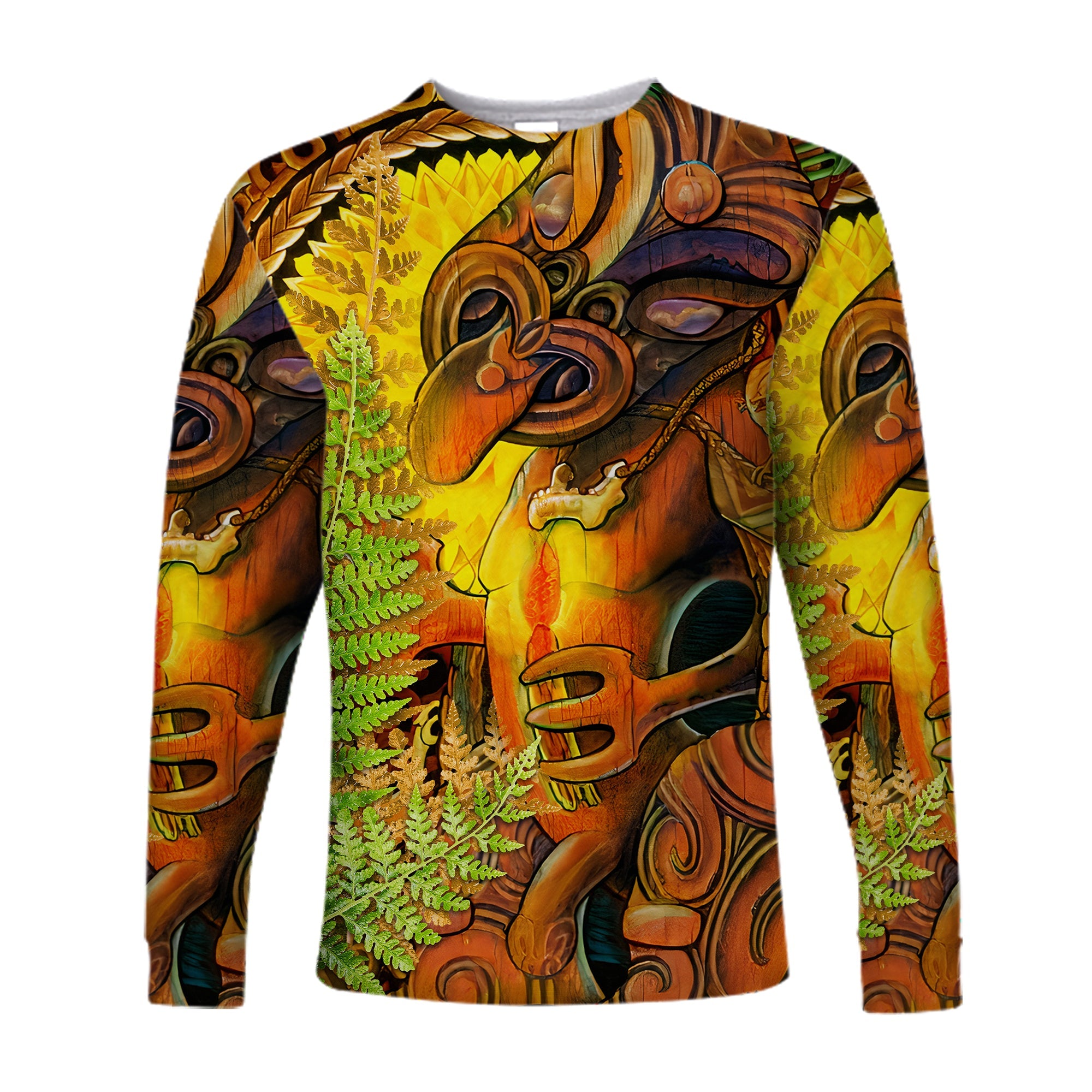 (Custom Personalised) Hei Tiki Maori Long Sleeve Shirt Fern Aotearoa Ta Moko Sun LT13 Unisex Art - Polynesian Pride