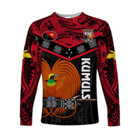 (Custom Text And Number) Papua New Guinea Rugby Long Sleeve Shirt PNG Kumuls Bird Of Paradise Black LT14 - Polynesian Pride