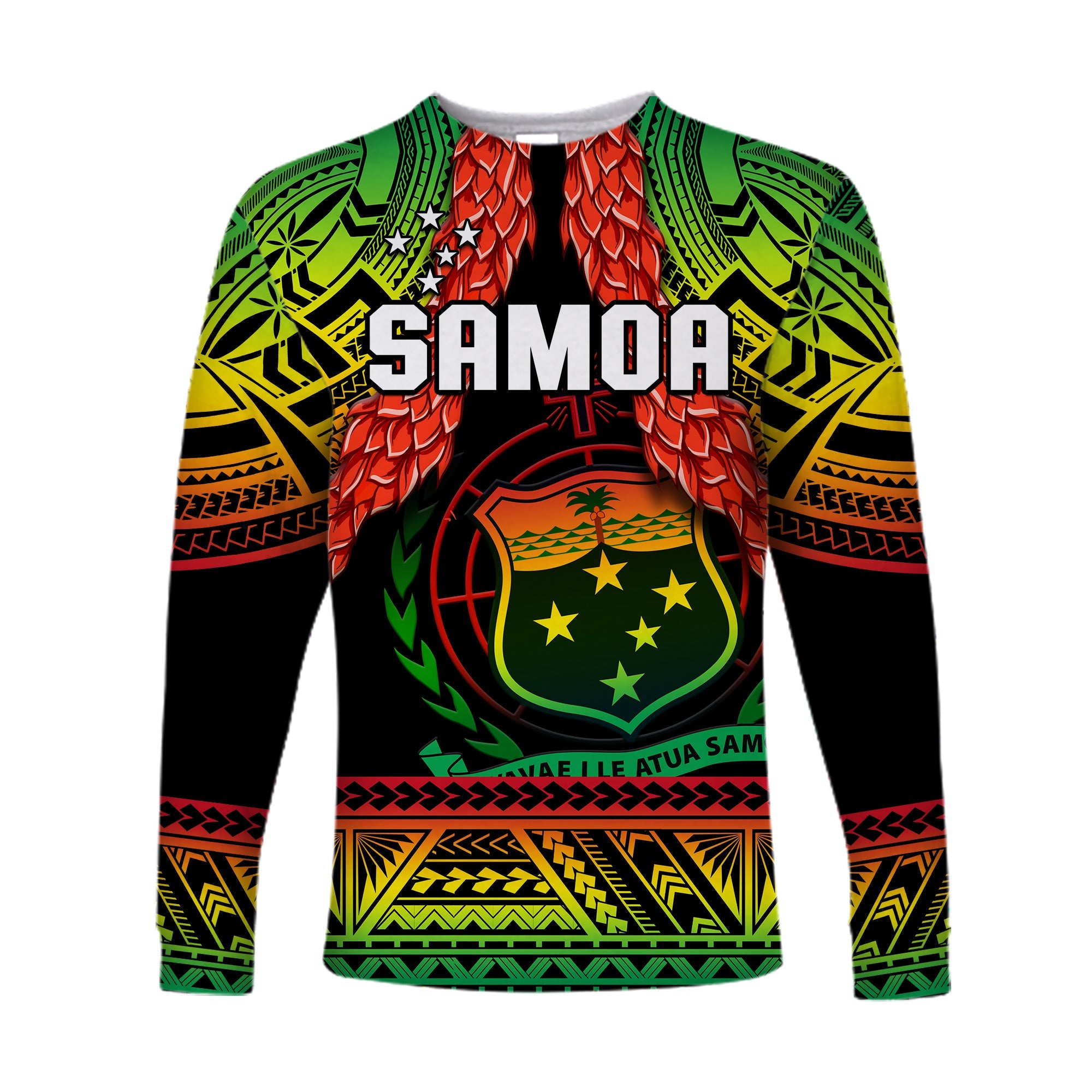 Samoa Rugby Long Sleeve Shirt Teuila Torch Ginger Gradient Style LT14 Unisex Black - Polynesian Pride