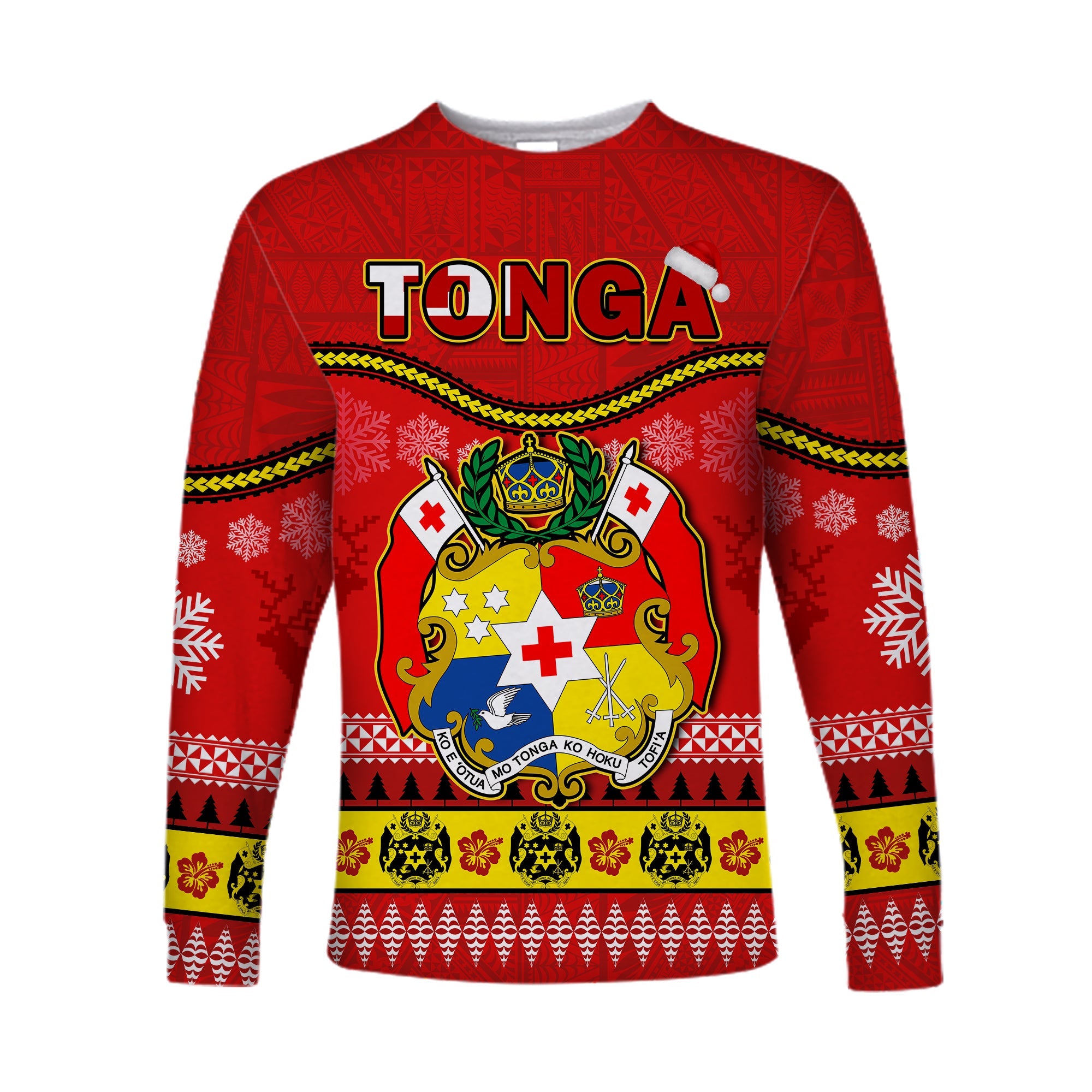 (Custom Personalised) Tonga Christmas Long Sleeve Shirt Tongan Ngatu Kilisimasi Fiefia LT14 Unisex Red - Polynesian Pride