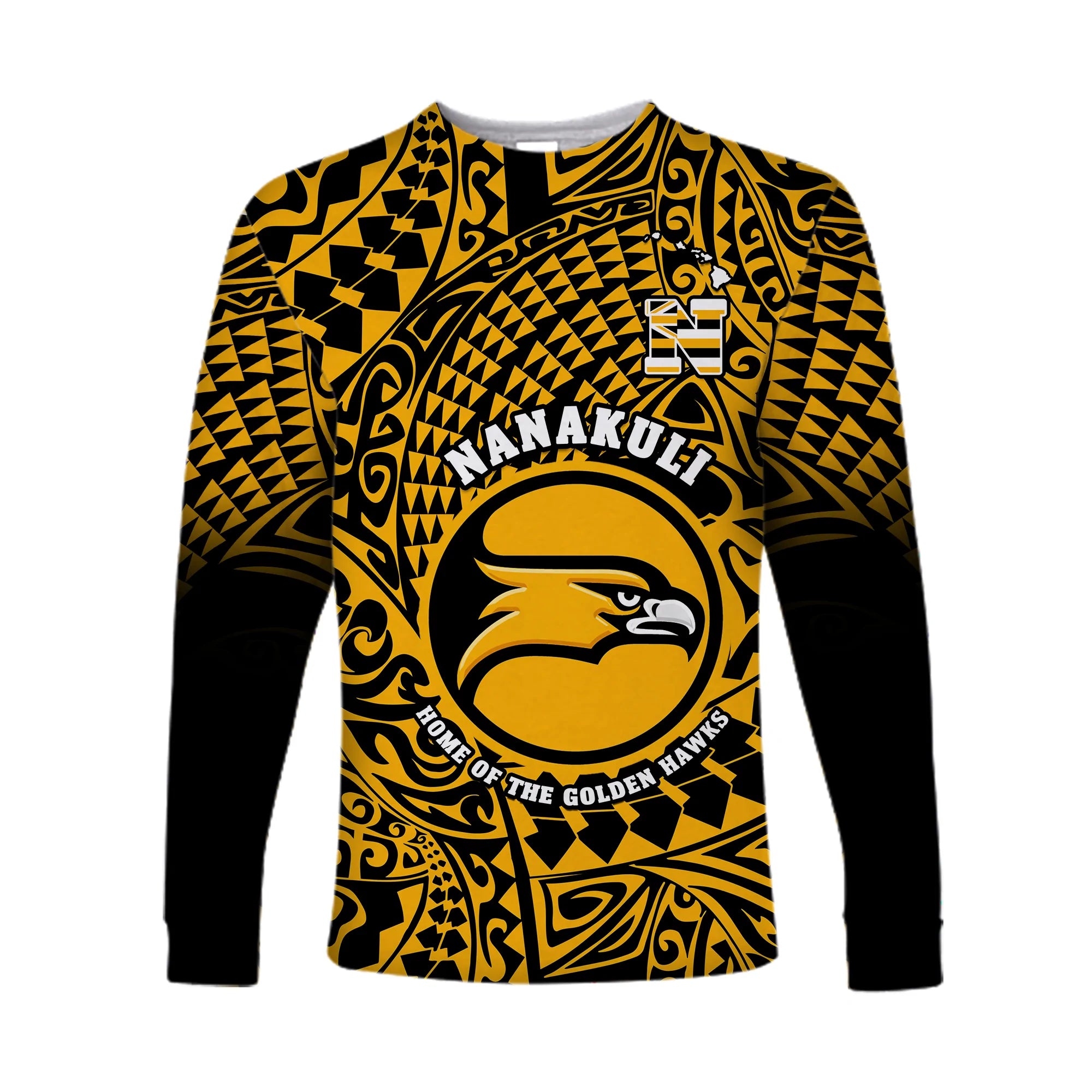 Hawaii Long Sleeve Shirt Nanakuli High and Intermediate School Tribal Kakau LT14 Unisex Gold - Polynesian Pride