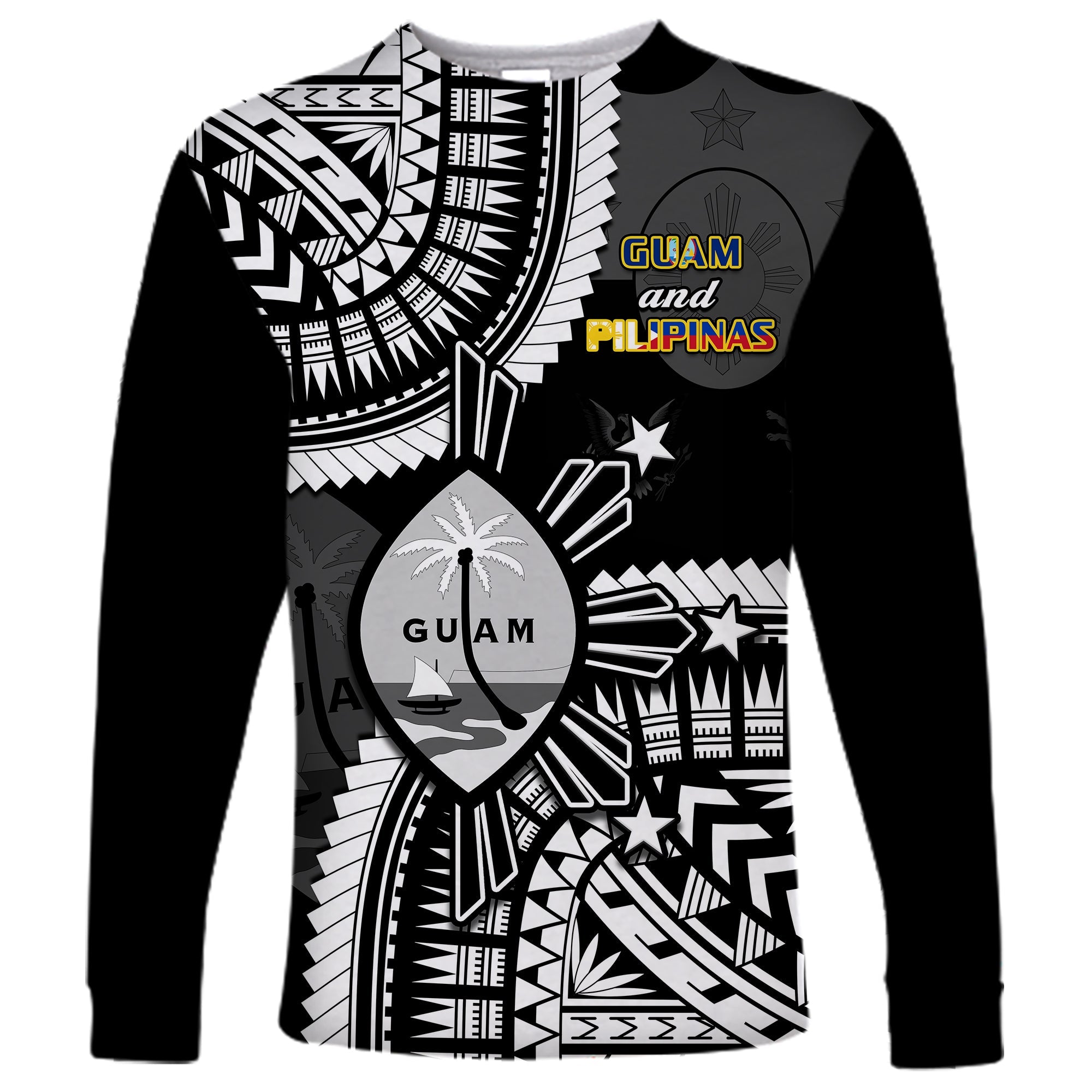 Guam and Philippines Long Sleeve Shirt Guaman Filipinas Together Black LT14 Unisex Black - Polynesian Pride