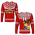 (Custom Text And Number) Tonga Rugby Long Sleeve Shirt Mate Maa Tonga Pacific Ngatu White LT14 Unisex Red - Polynesian Pride