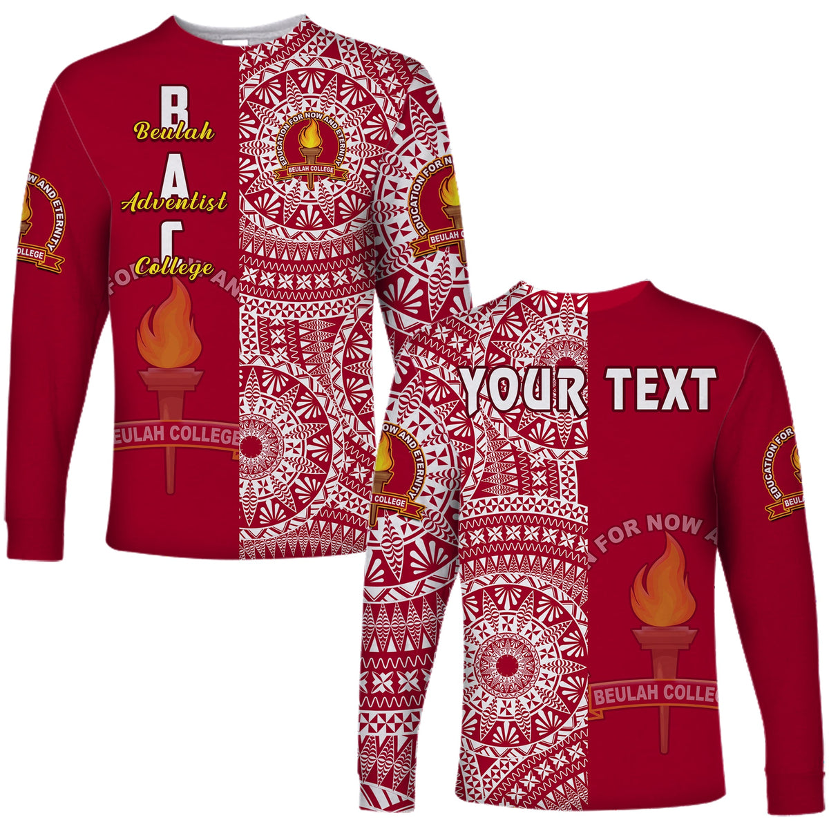 (Custom Personalised) Beulah Tonga College Long Sleeve Shirt Tongan Ngatu Pattern LT14 Unisex Maroon - Polynesian Pride
