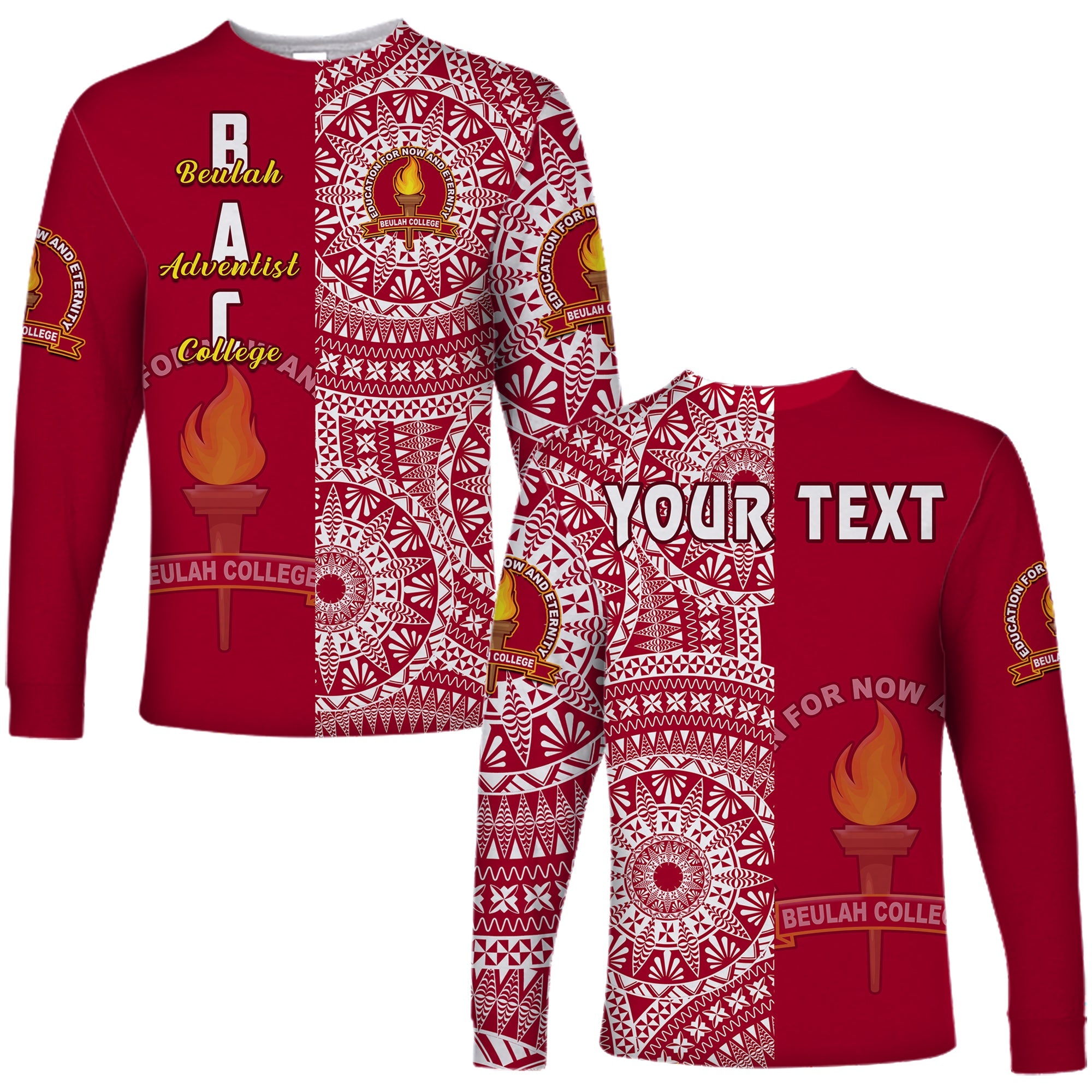 (Custom Personalised) Beulah Tonga College Long Sleeve Shirt Tongan Ngatu Pattern LT14 Unisex Maroon - Polynesian Pride