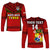 (Custom Text And Number) Tonga Rugby Long Sleeve Shirt Mate Maa Tonga Pacific Ngatu Black LT14 Unisex Red - Polynesian Pride