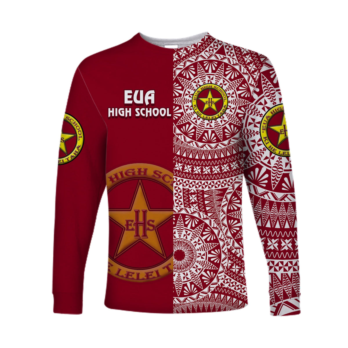 (Custom Personalised) Tonga Eua High School Long Sleeve Shirt Tongan Ngatu Pattern LT14 - Polynesian Pride