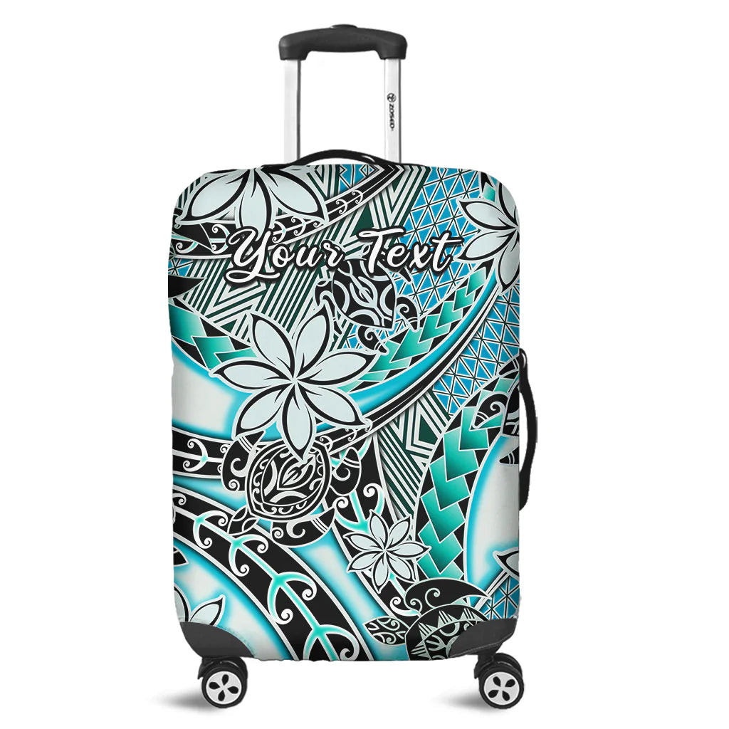 (Custom Personalised) Hawaii Luggage Cover Tribal Plumeria With Polynesian Turtle Ver.04 LT14 Turquoise - Polynesian Pride