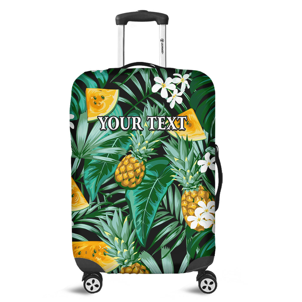 (Custom Personalised) Hawaii Luggage Cover Tropical Pattern Pineapple And Yellow Watermelon Ver.02 LT14 Black - Polynesian Pride