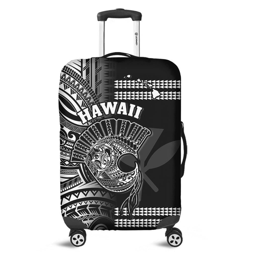 Hawaii Luggage Cover Kakau Warrior Helmet Gradient White Polynesian Ver.05 LT14 Black - Polynesian Pride