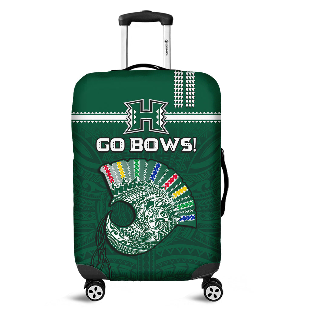 Hawaii Football Luggage Cover Kakau Rainbow Warriors Helmet Go Bows Ver.02 LT14 Green - Polynesian Pride