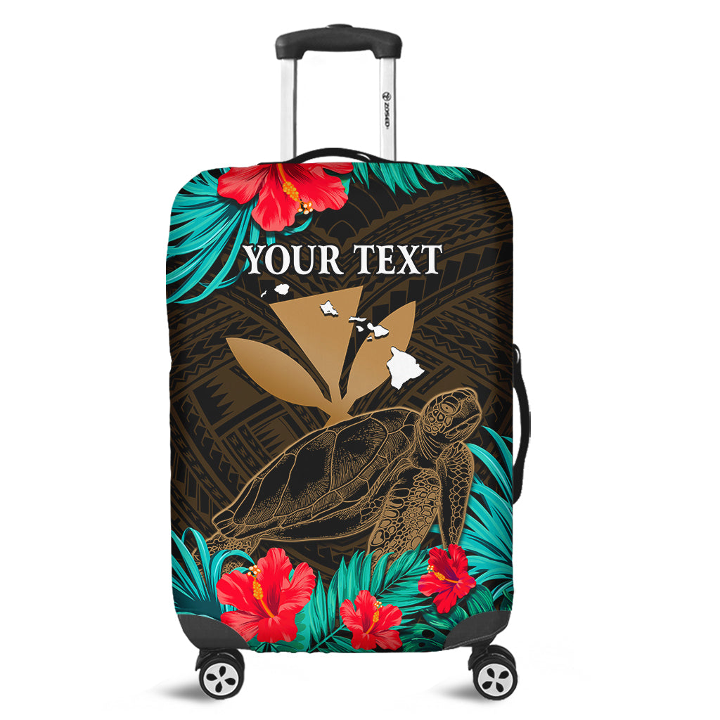 (Custom Personalised) Hawaii Luggage Cover Hibiscus Kanaka Hawaiian Map Sea Turtle Ver.01 LT14 Gold - Polynesian Pride