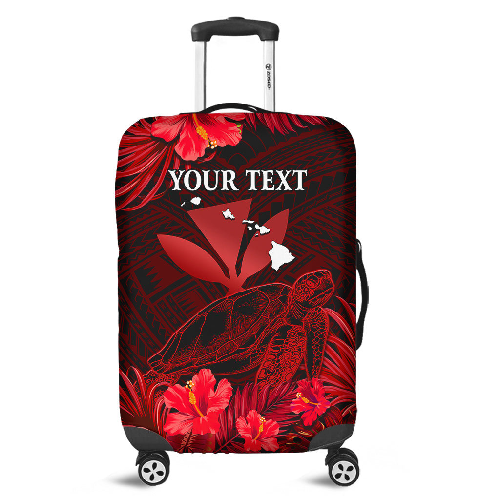 (Custom Personalised) Hawaii Luggage Cover Hibiscus Kanaka Hawaiian Map Sea Turtle Ver.03 LT14 Red - Polynesian Pride