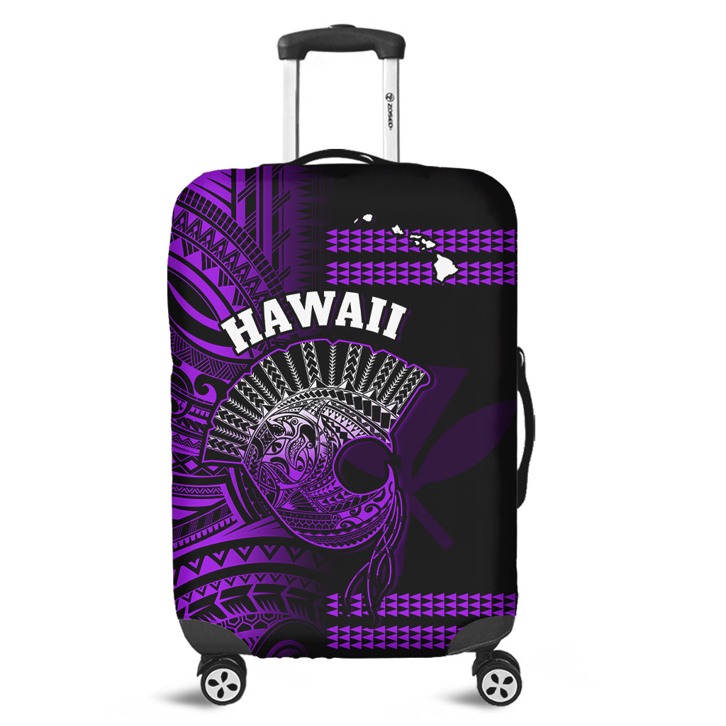 Hawaii Luggage Cover Kakau Warrior Helmet Gradient White Polynesian Ver.04 LT14 Black - Polynesian Pride