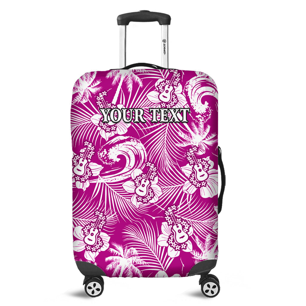 (Custom Personalised) Hawaii Luggage Cover Ukulele Tropical Beach Palm Trees And Hibiscus Ver.07 LT14 Pink - Polynesian Pride