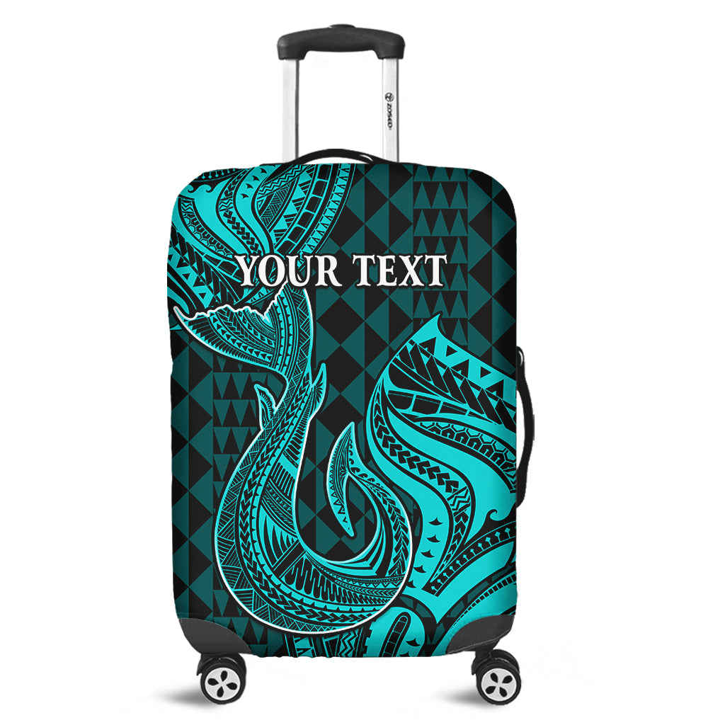 (Custom Personalised) Hawaii Luggage Cover Kakau Polynesia Hawaiian Fish Hook Ver.01 LT14 Turquoise - Polynesian Pride