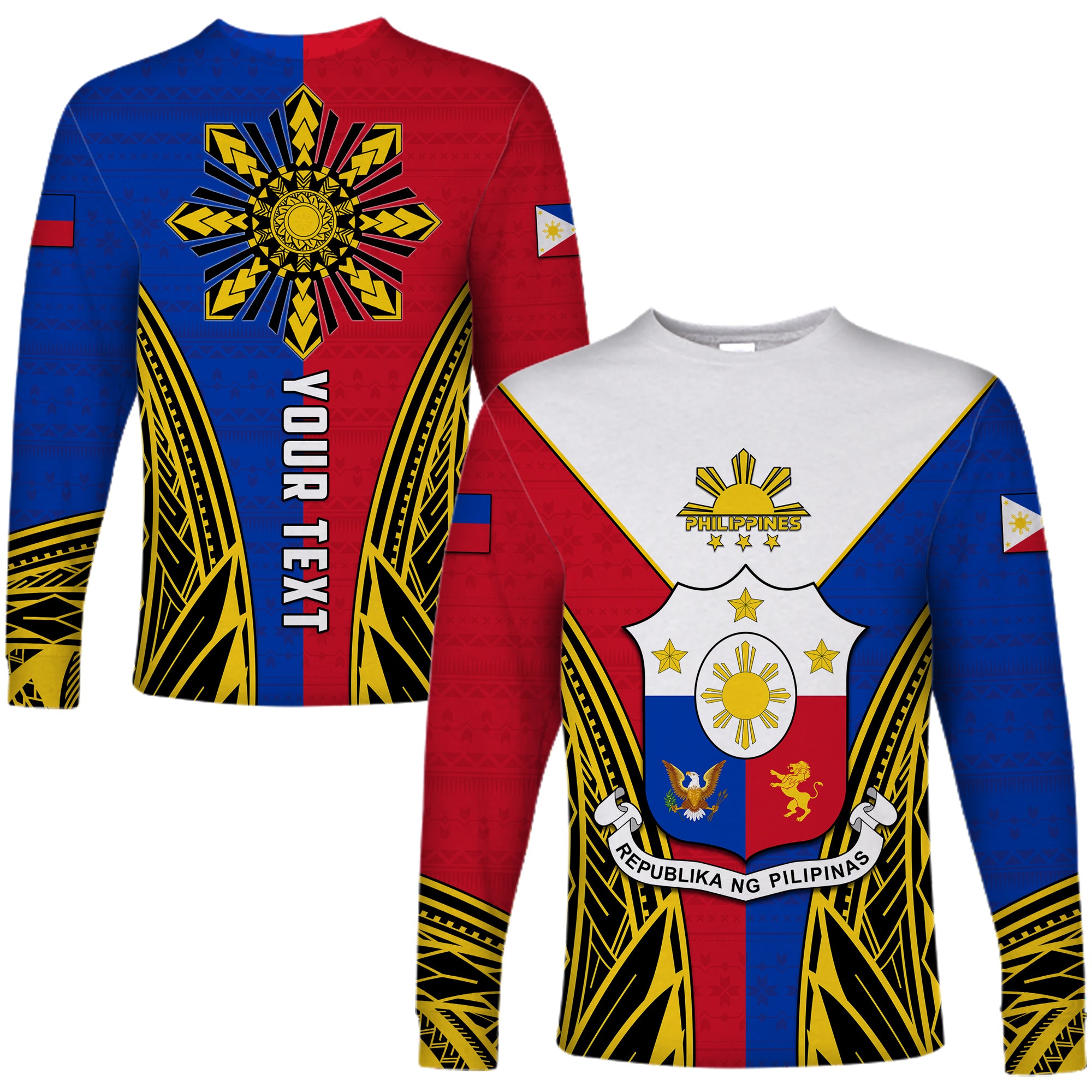 (Custom Personalised) Philippines Long Sleeve Shirt Sun Rayonnant LT13 Unisex Red - Polynesian Pride