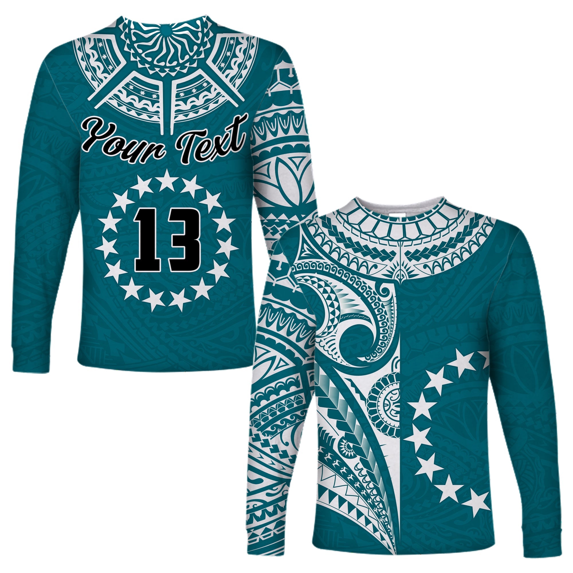 (Custom Text and Number) Cook Islands Tatau Long Sleeve Shirt Symbolize Passion Stars Version Blue LT13 Unisex Blue - Polynesian Pride