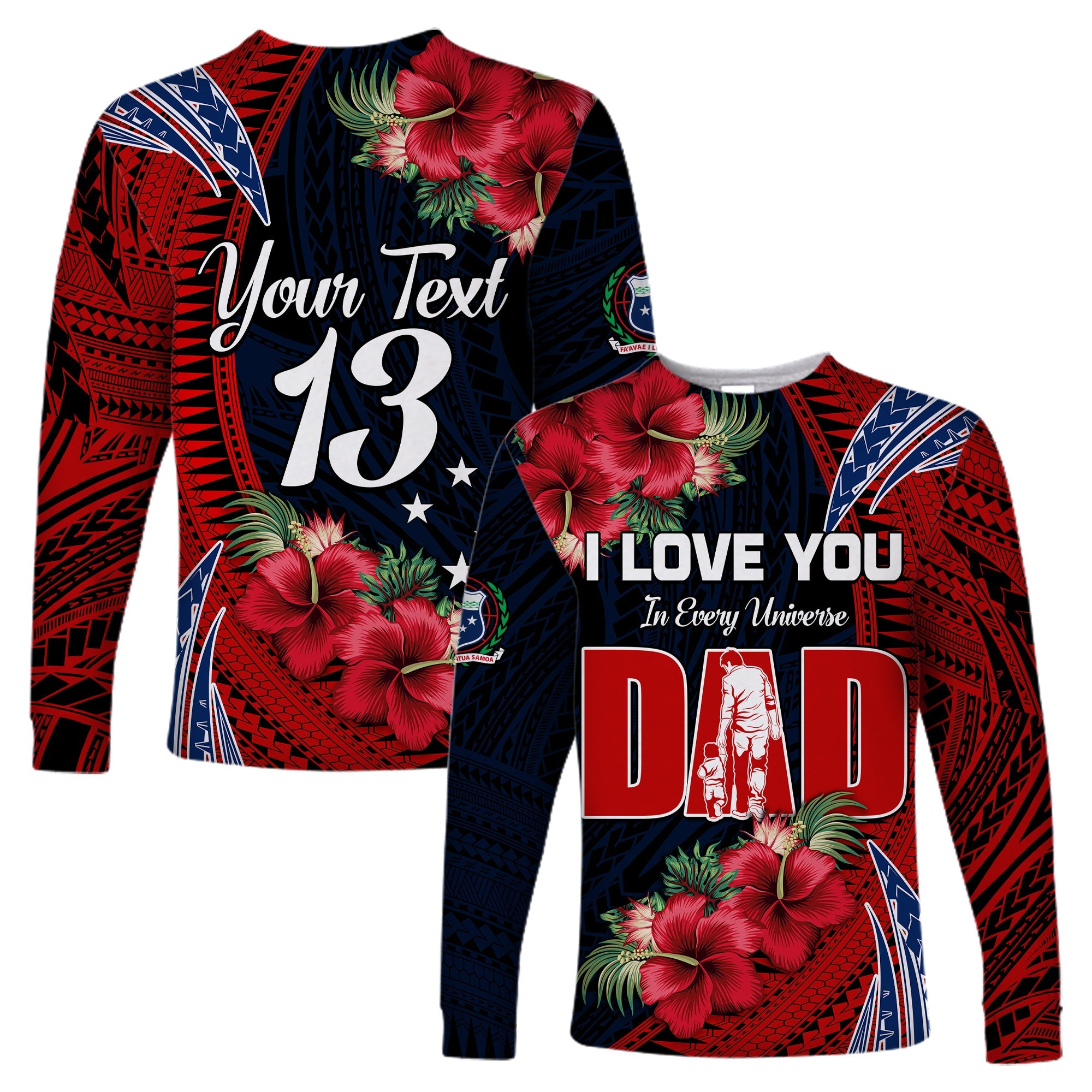 (Custom Text and Number) Samoa Fathers Day Long Sleeve Shirt Polynesian Best Dad Ever LT13 Unisex Red - Polynesian Pride