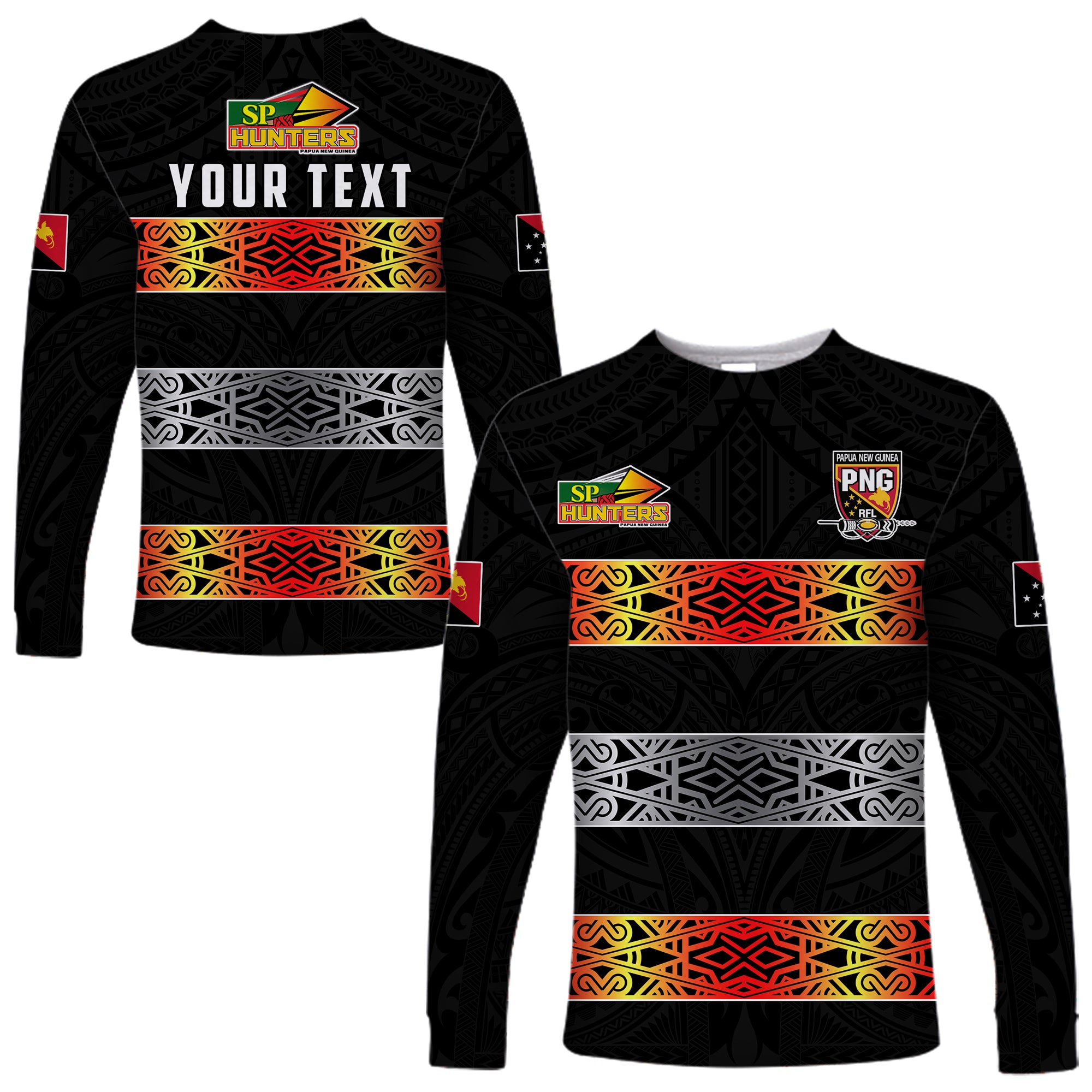 (Custom Personalised) The Hunters PNG Long Sleeve Shirt Papua New Guinea Hunters Rugby LT13 Unisex Black - Polynesian Pride