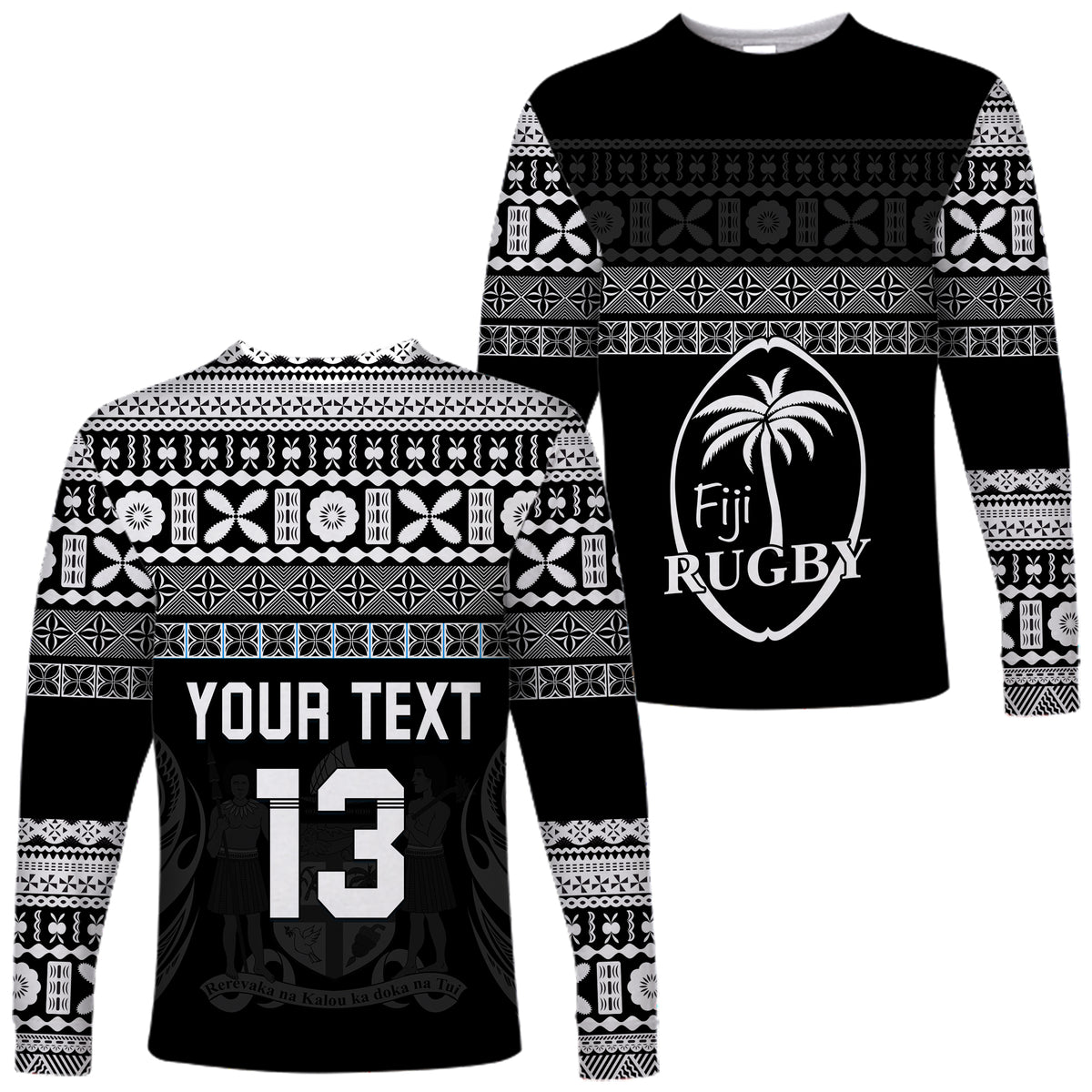 (Custom Text and Number) Fiji Rugby Long Sleeve Shirt Lifestyle 2022 Flying Fijians LT13 Unisex Black - Polynesian Pride