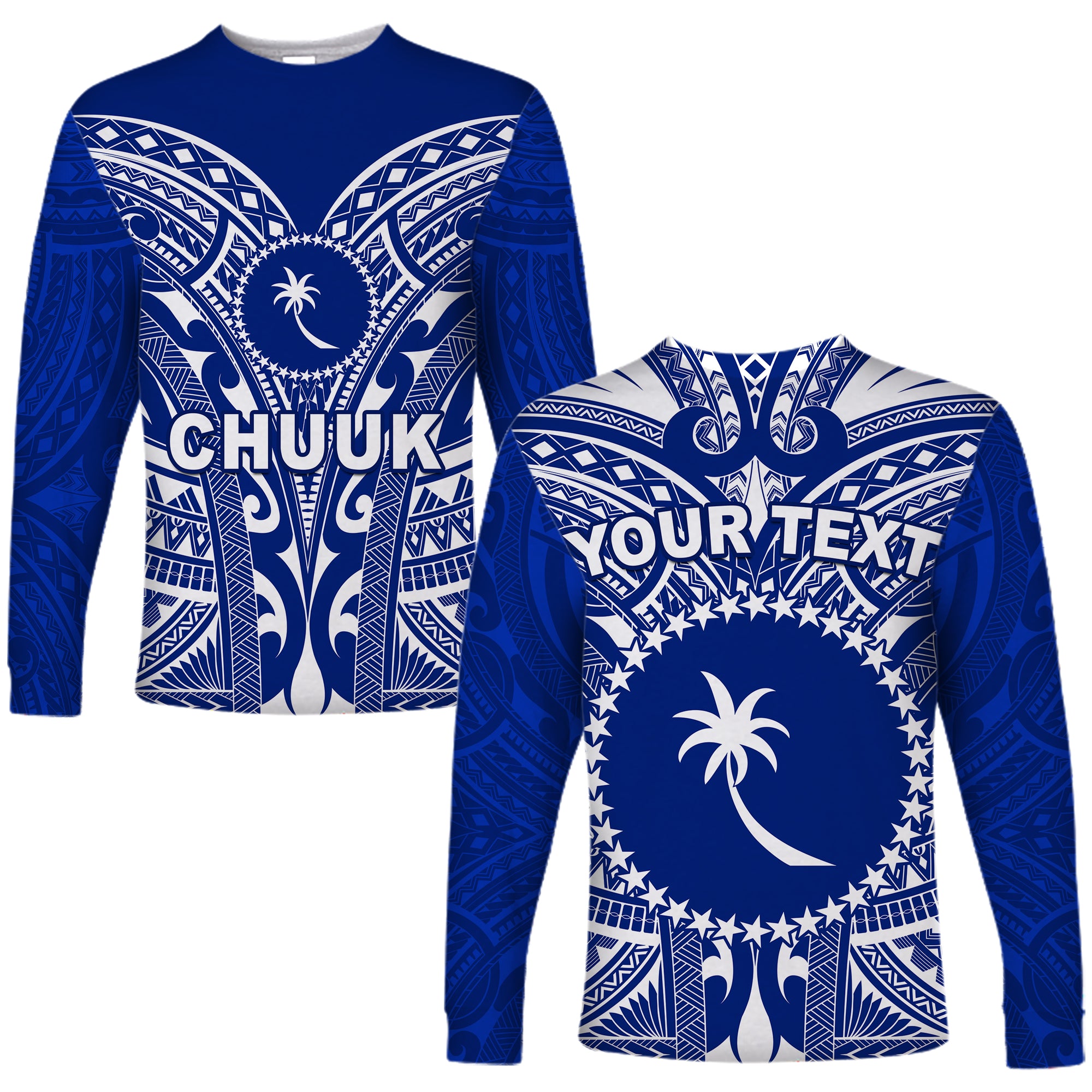 (Custom Personalised) Chuuk Long Sleeve Shirt Micronesia Simple Pattern LT13 Unisex Blue - Polynesian Pride