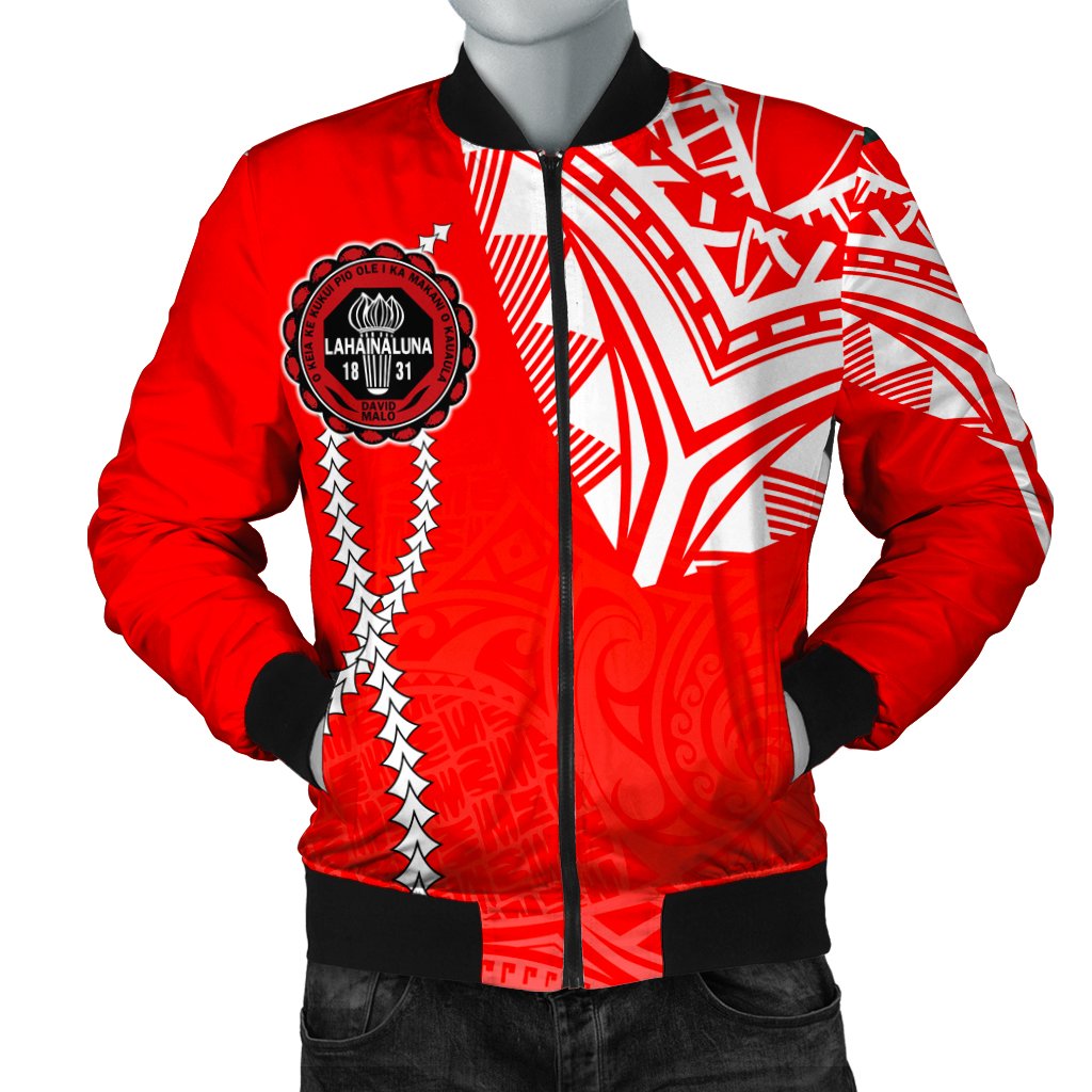 hawaiiJacket - Lahainaluna High Men's Bomber Jacket - Forc Style AH Red - Polynesian Pride