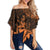 Hawaiian King Kanaka Map Polynesian Lanai Women's Off Shoulder Wrap Waist Top - Orange - Hala Style - AH Female Orange - Polynesian Pride