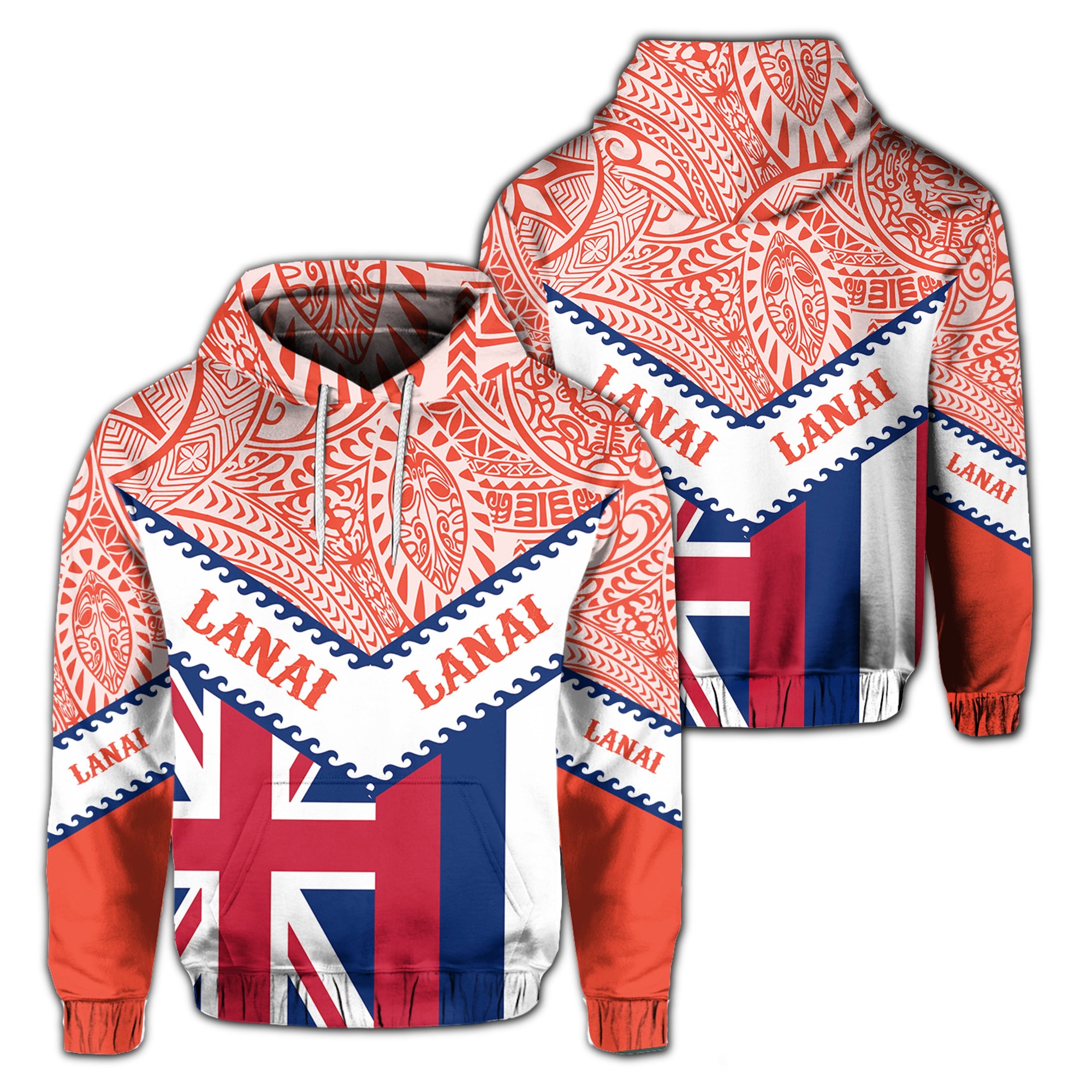 Hawaii Flag Lanai Hoodie Mit Style Unisex Orange - Polynesian Pride