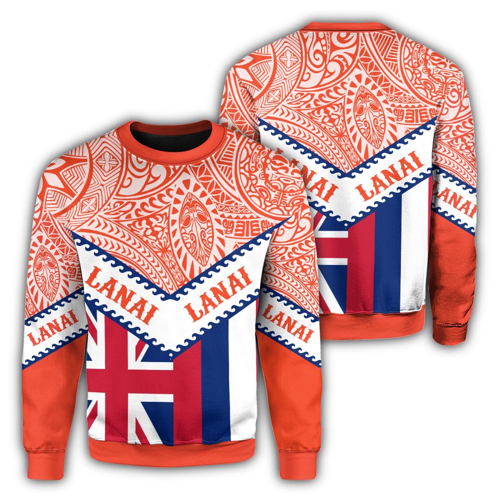 Hawaii Flag Lanai Sweatshirt - Orange - Mit Style - AH Unisex Orange - Polynesian Pride