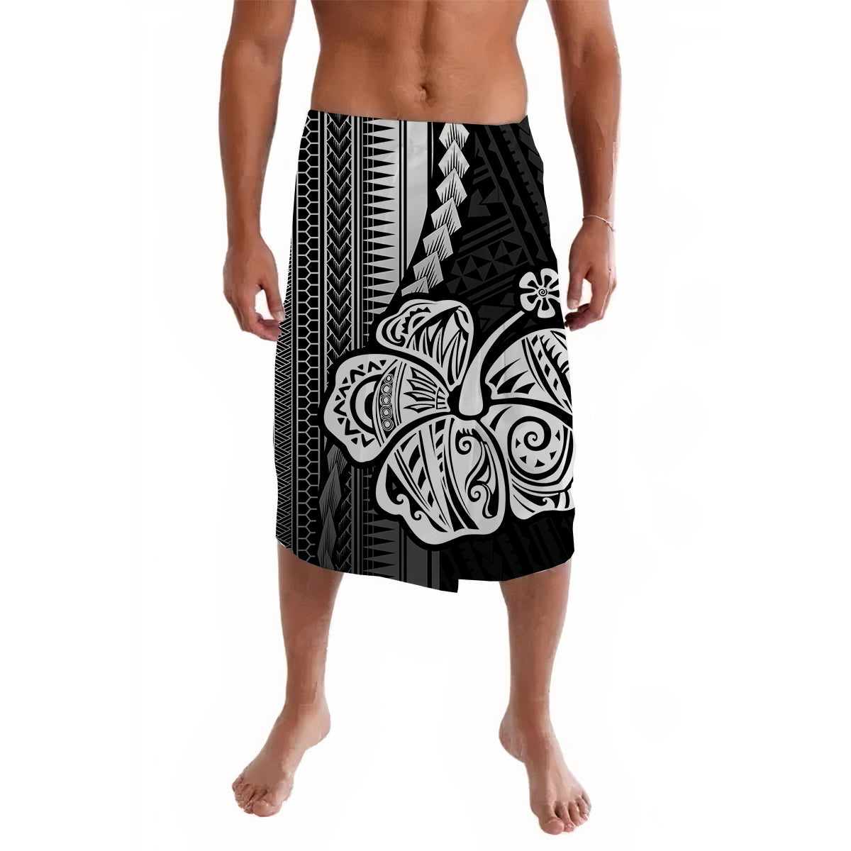 Polynesian Hibiscus Lavalava Style No.5 LT6 Lavalava Black - Polynesian Pride