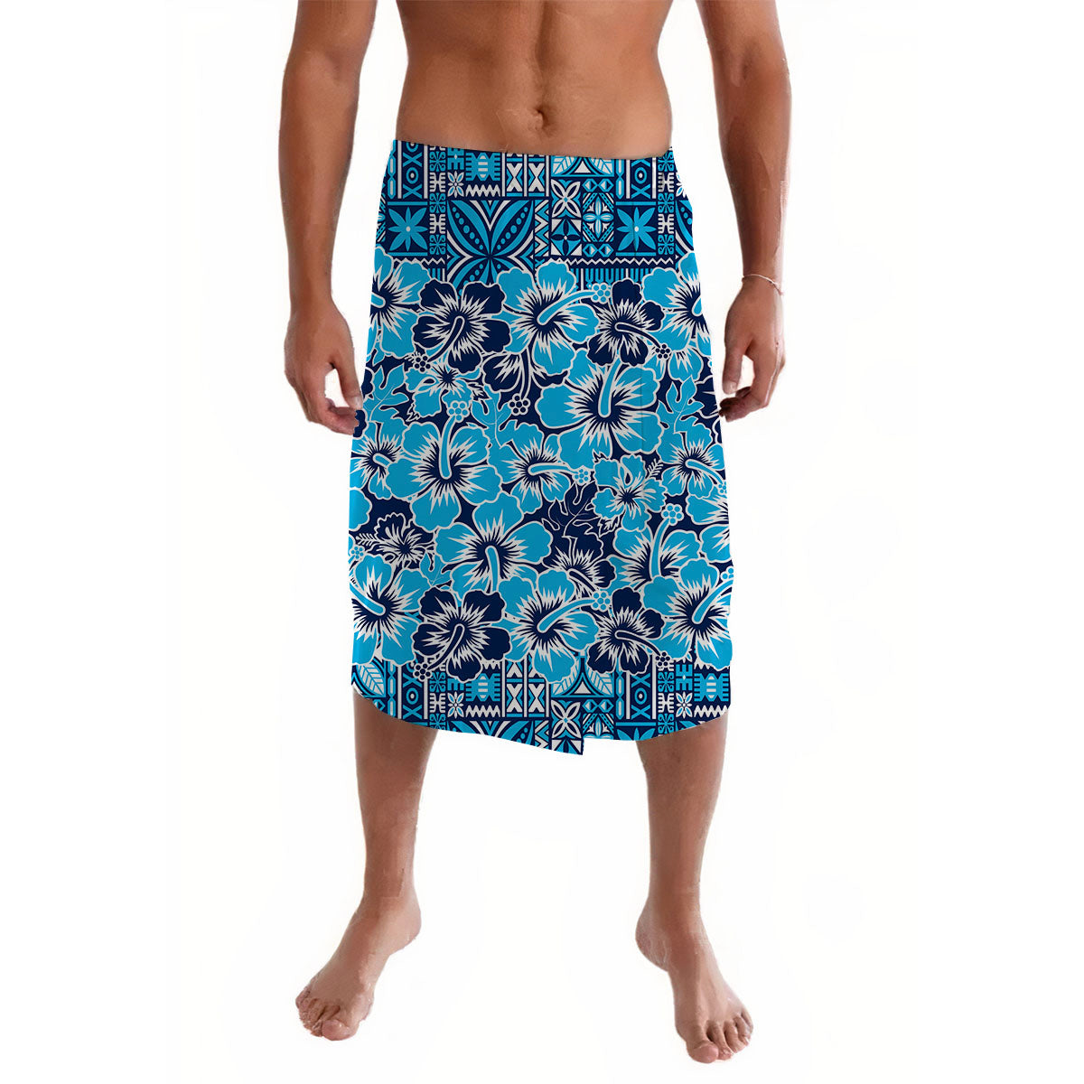 Festival in Fiji Hibiscus Lavalava with Hibiscus Blue LT6 Lavalava Blue - Polynesian Pride