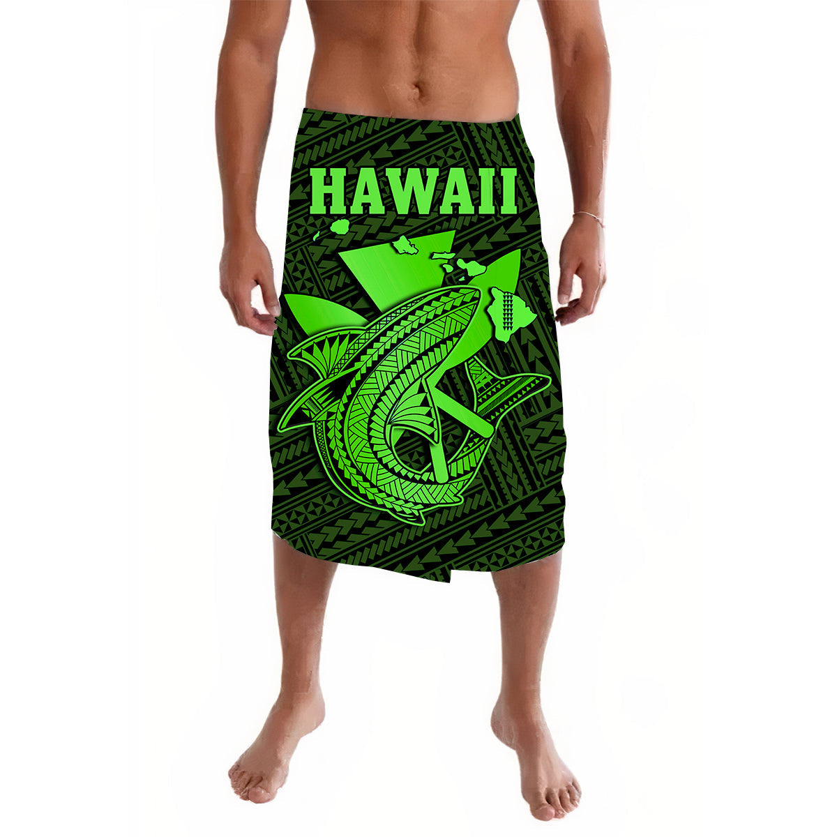 Hawaii Lavalava Kakau Kanaka Maoli Combine Polynesian Shark Ver.02 LT14 Green - Polynesian Pride