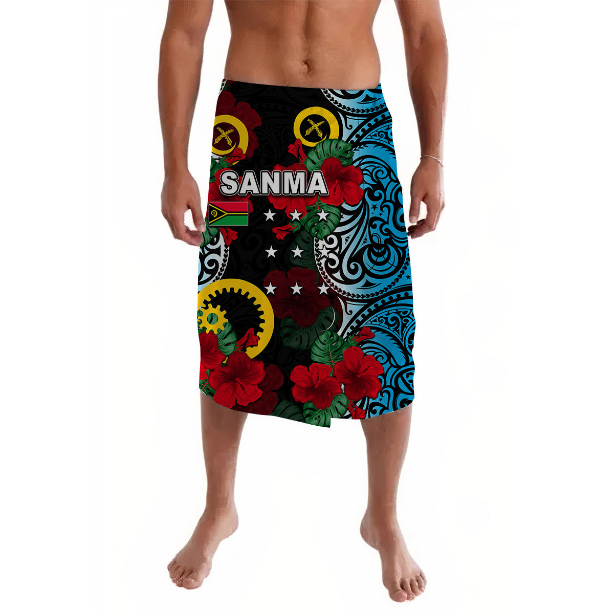 Vanuatu Sanma And Hibiscus Lavalava LT6 Lavalava Black - Polynesian Pride