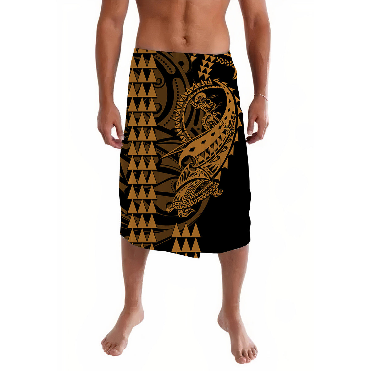 Hawaii Polynesian Warrior Kakau Lavalava Gold No.2 LT6 Lavalava Gold - Polynesian Pride