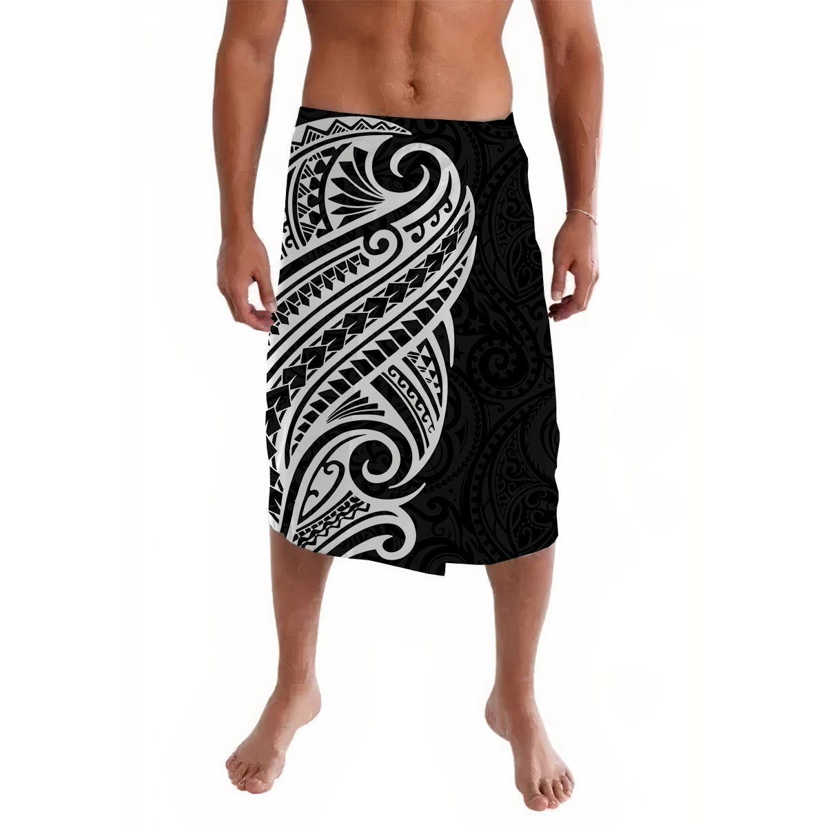 Polynesian Tribal Tattoo White Lavalava LT6 Lavalava Black - Polynesian Pride LLC