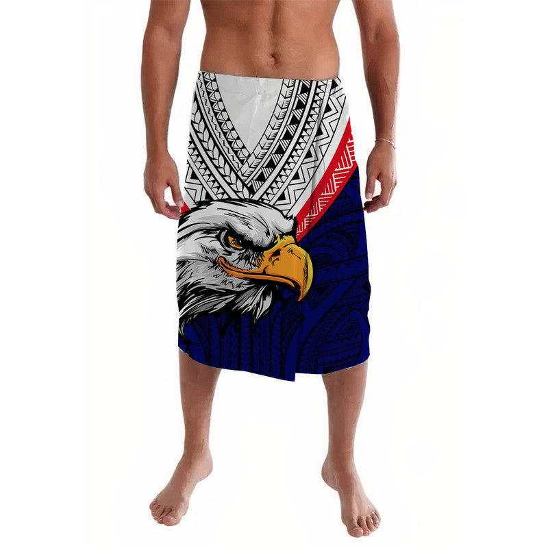 American Samoa Lavalava Bald Eagle with Polynesian Pattern LT9 Blue - Polynesian Pride