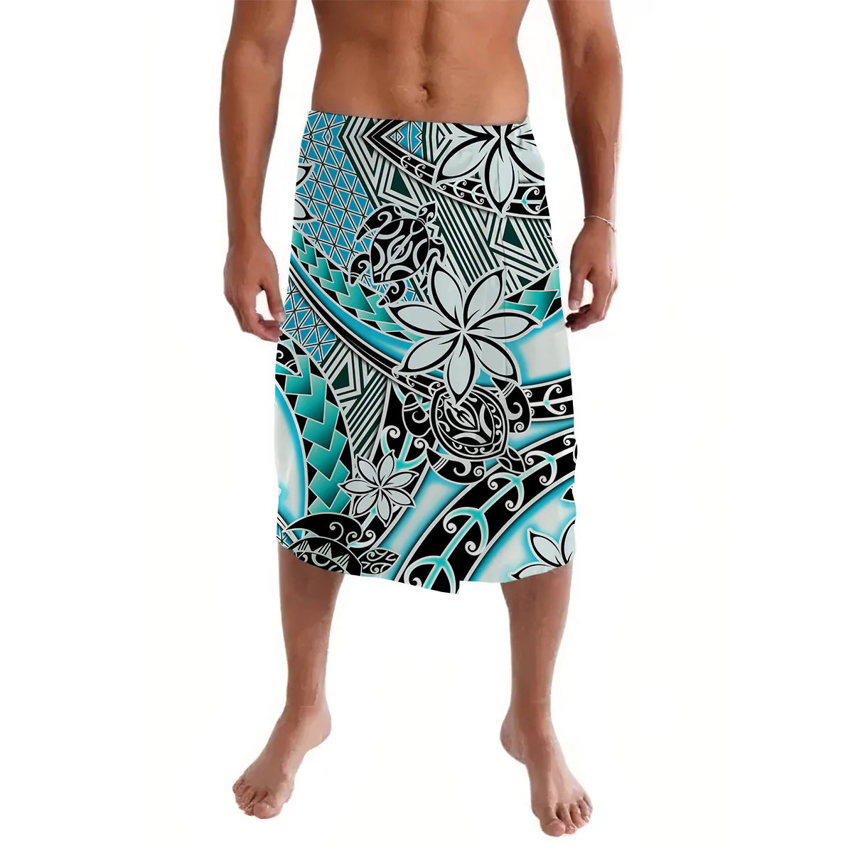 Hawaii Lavalava Tribal Plumeria With Polynesian Turtle Ver.04 LT14 Turquoise - Polynesian Pride