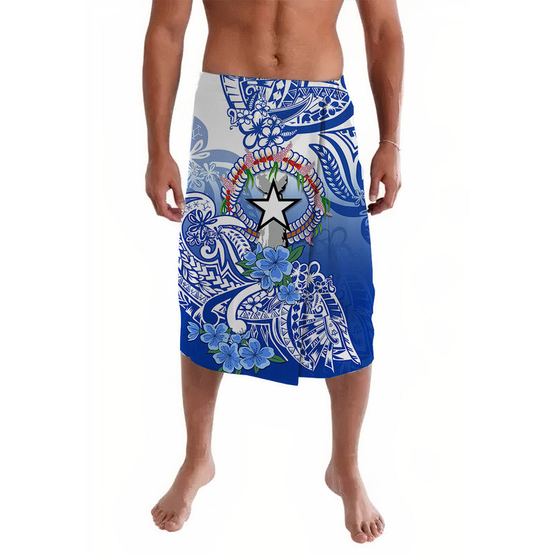 Northern Mariana Islands Lavalava Polynesian Floral Tribal LT9 Blue - Polynesian Pride