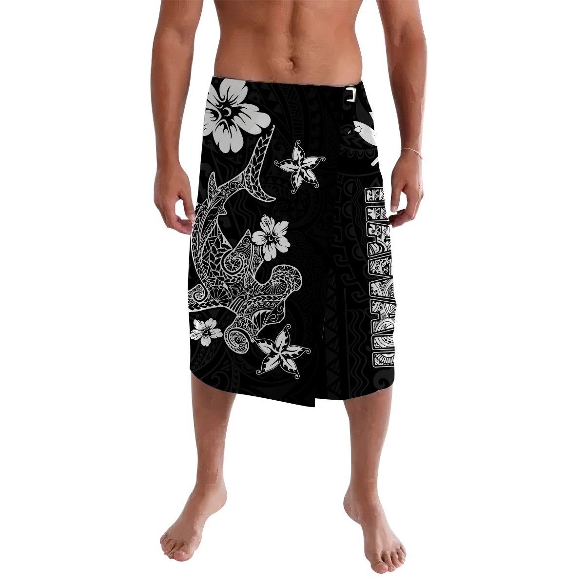 Hawaii Hammerhead Shark Hibiscus Hawaii Pattern Lavalava LT2 Lavalava BLACK - Polynesian Pride