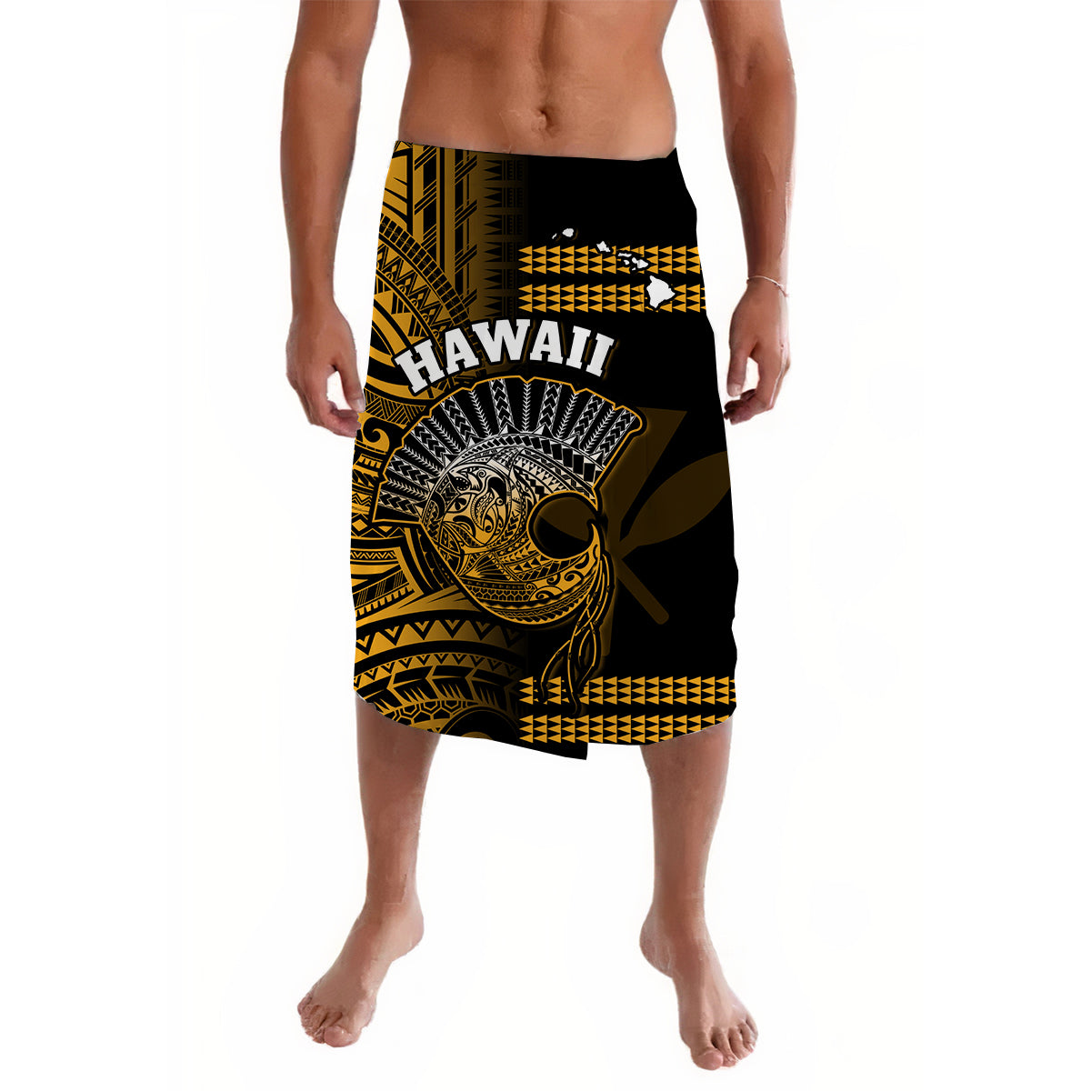 Hawaii Lavalava Kakau Warrior Helmet Gradient Gold Polynesian LT14 Gold - Polynesian Pride