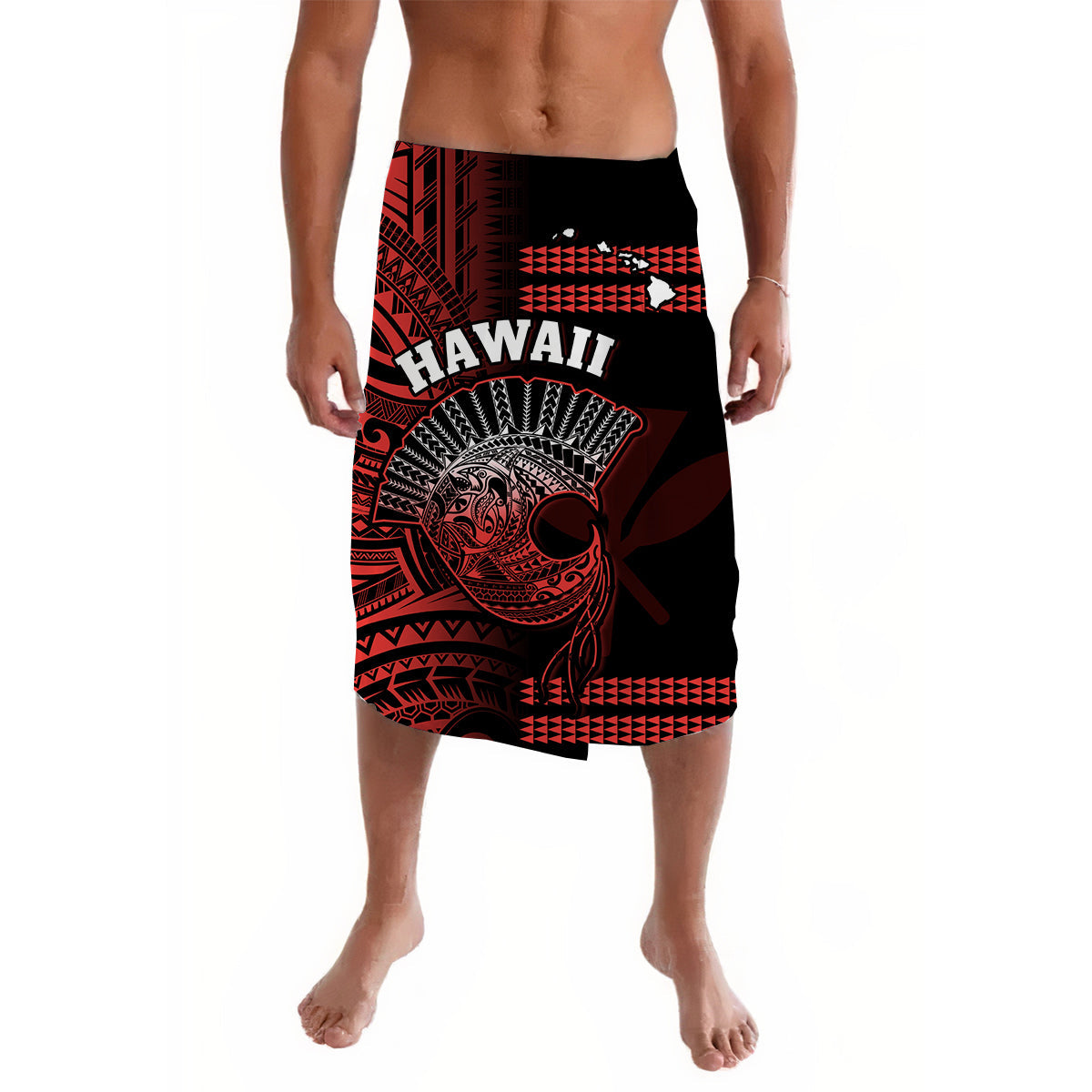 Hawaii Lavalava Kakau Warrior Helmet Gradient Red Polynesian LT14 Red - Polynesian Pride