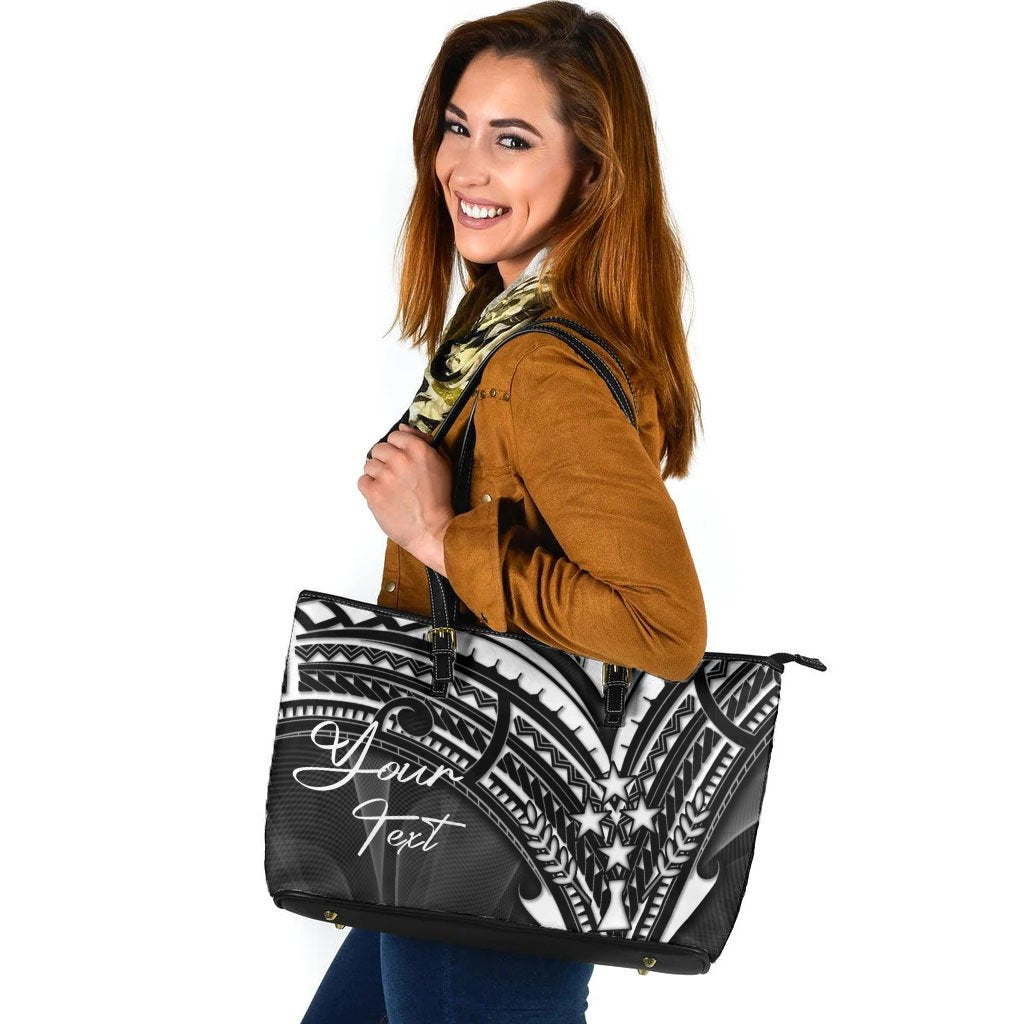 Kosrae State Custom Personalised Leather Tote - Cross Style Black - Polynesian Pride