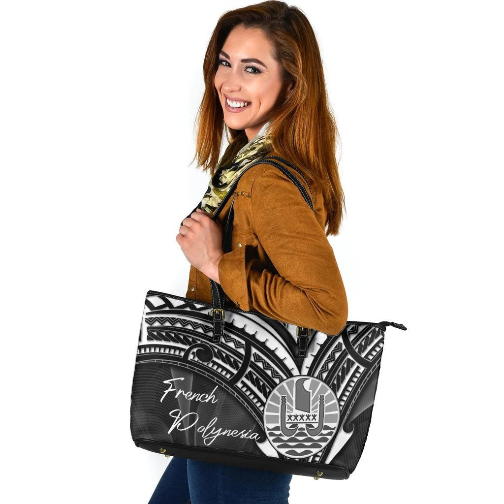 French Polynesia Leather Tote - Cross Style Black - Polynesian Pride