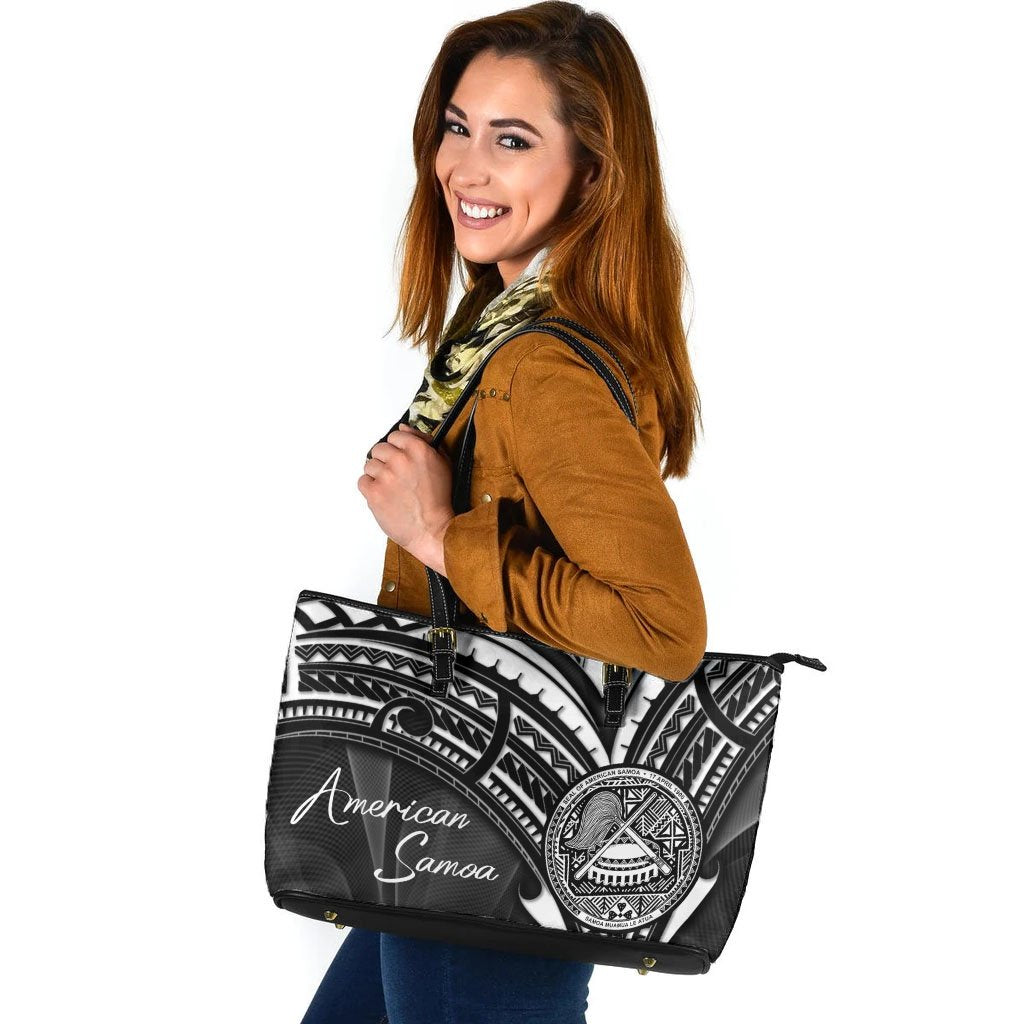 American Samoa Leather Tote - Cross Style Black - Polynesian Pride