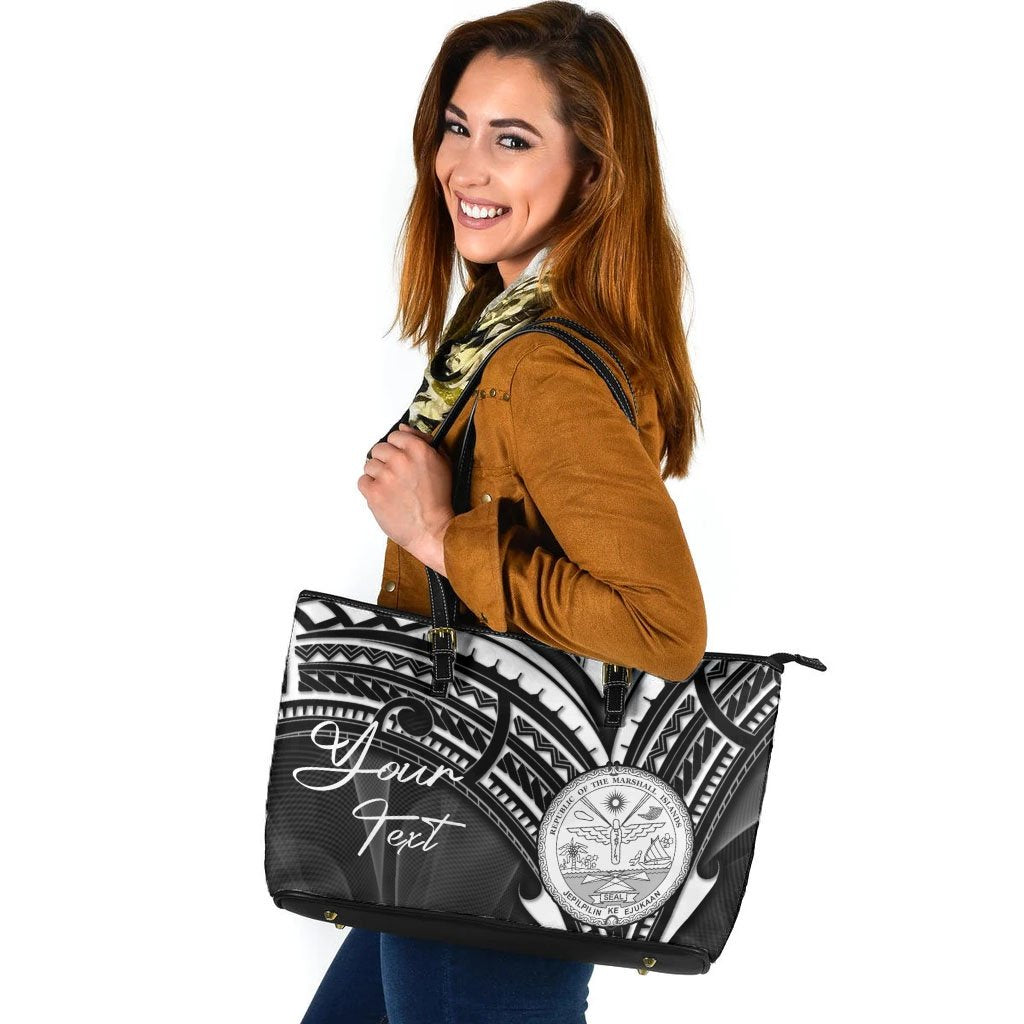 Marshall Islands Custom Personalised Leather Tote - Cross Style Black - Polynesian Pride