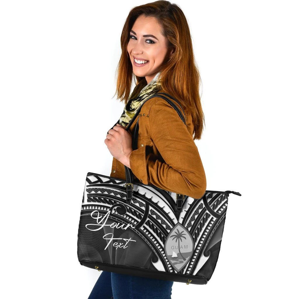 Guam Custom Personalised Leather Tote - Cross Style Black - Polynesian Pride