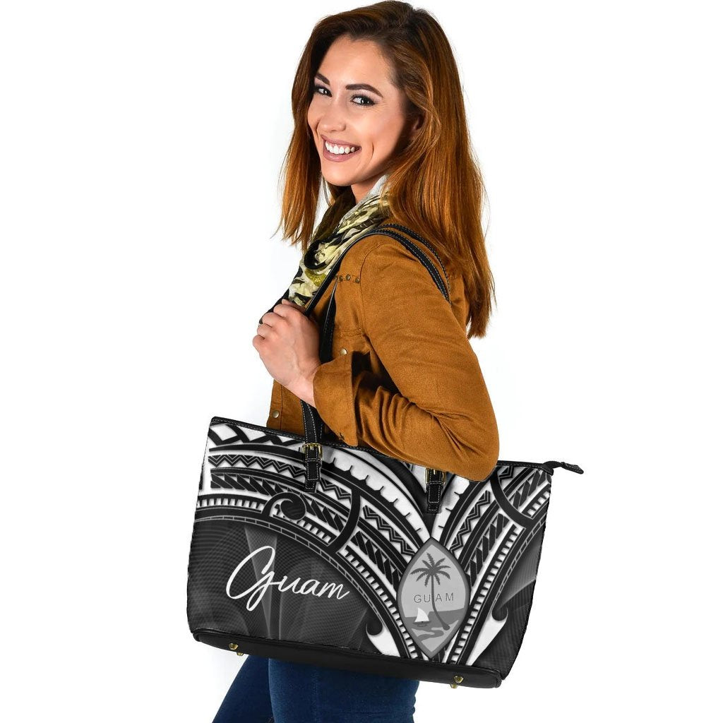 Guam Leather Tote - Cross Style Black - Polynesian Pride